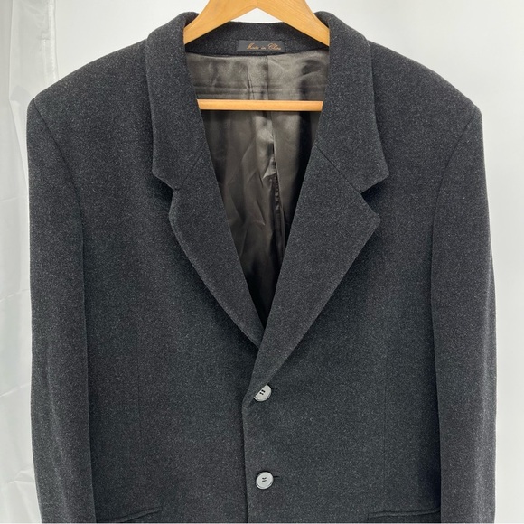 Italian Men’s Wool And Cashmere Overcoat Size 44L Black Dress Pea Coat - Picture 3 of 16